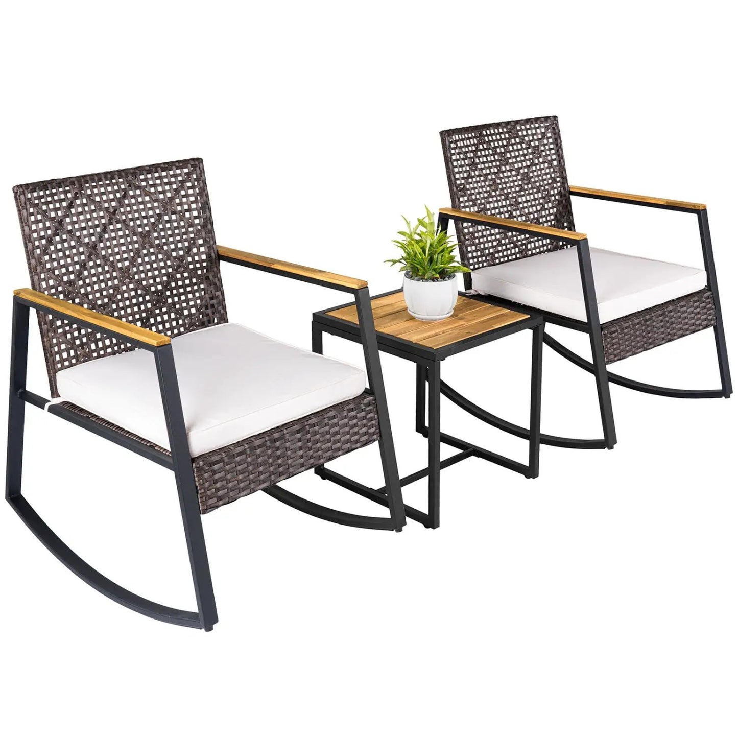 3 Piece Wicker Rocking Chair Set and Coffee Table