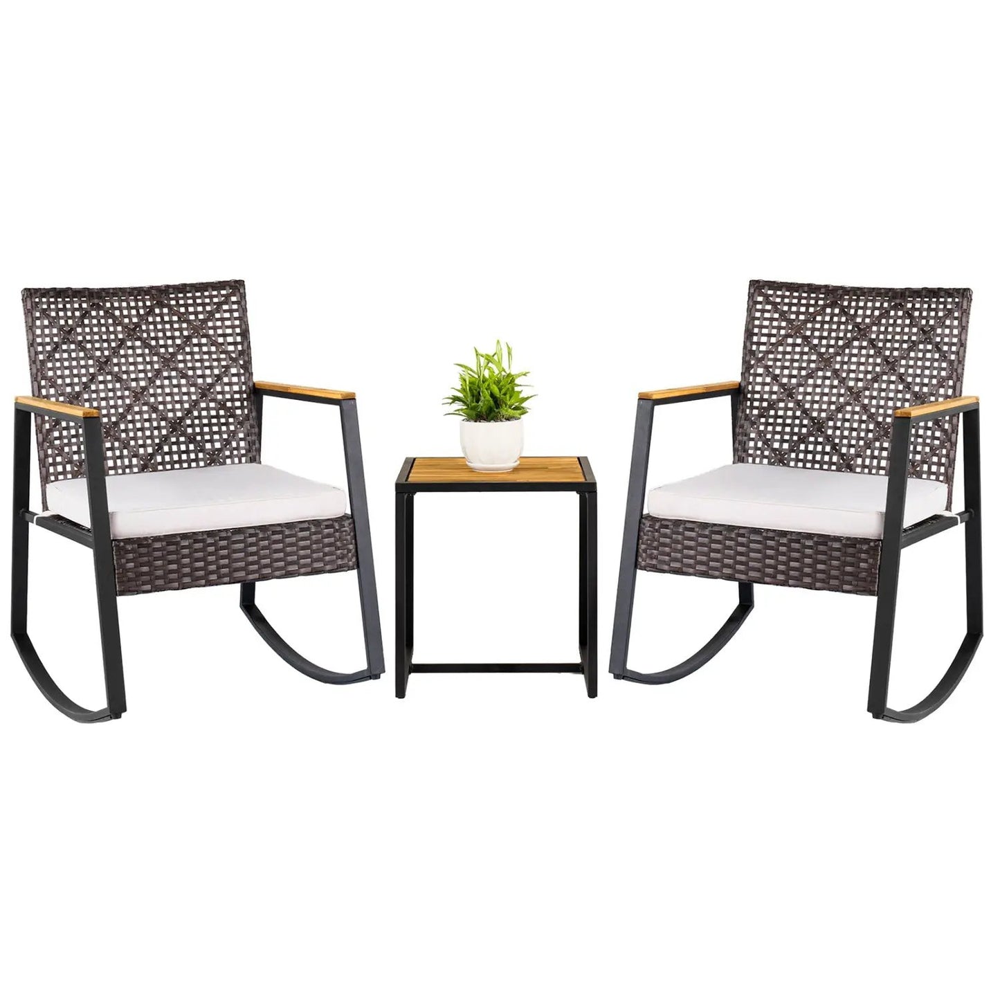 3 Piece Wicker Rocking Chair Set and Coffee Table