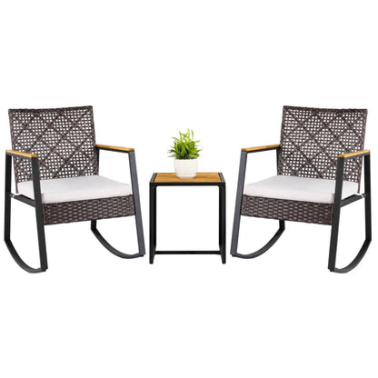 3 Piece Wicker Rocking Chair Set and Coffee Table