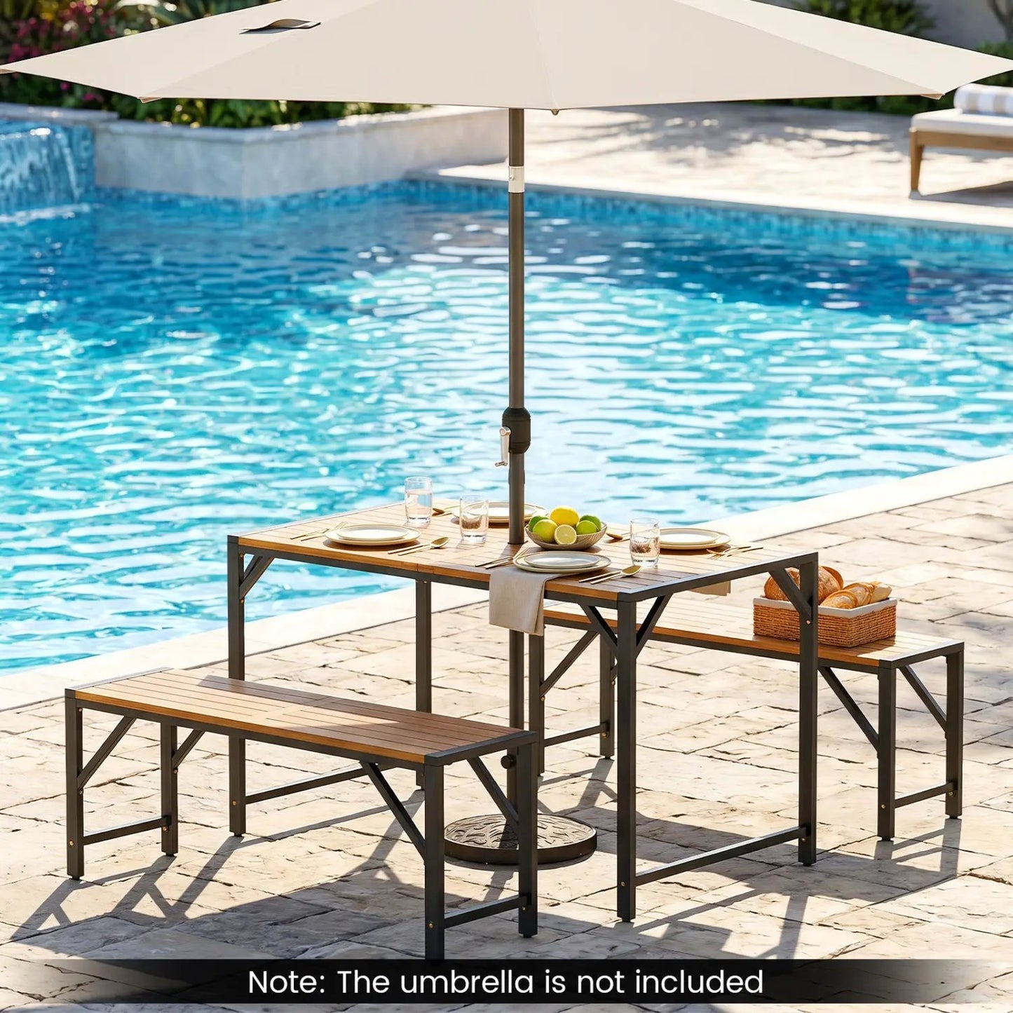51 in Acacia Wood Patio Table with Umbrella Hole