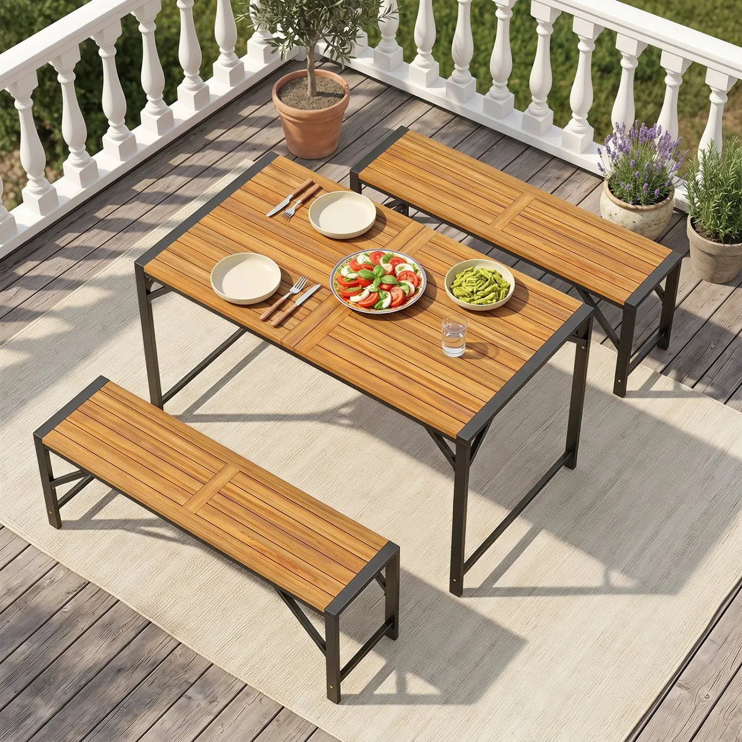 51 in Acacia Wood Patio Table with Umbrella Hole