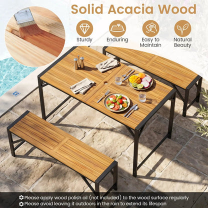 51 in Acacia Wood Patio Table with Umbrella Hole