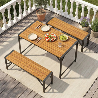 Acacia Wood Outdoor Bench 47.5 Inch Slatted Seat