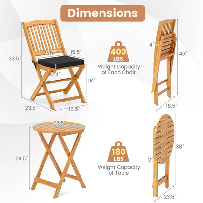 3-Piece Acacia Wood Bistro Set with Cushions by DirectDeals, folding patio furniture on Tampa Home & Garden Store