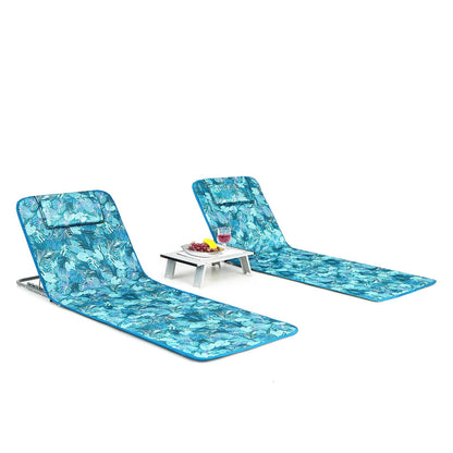 Juego de 3 piezas de colchoneta para silla de playa 2 sillas reclinables ajustables con mesa a rayas-rayas