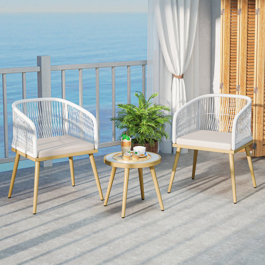 3 Pieces Outdoor Bistro PE Wicker Conversation Furniture Set-White - Tampa Home & Garden Store