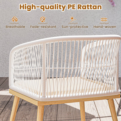 3 Pieces Outdoor Bistro PE Wicker Conversation Furniture Set-White
