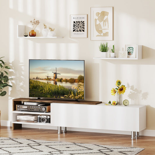 3 Pieces Farmhouse TV Stand for TVs up to 80 Inch with Cabinet and Compartments-White - Tampa Home & Garden Store