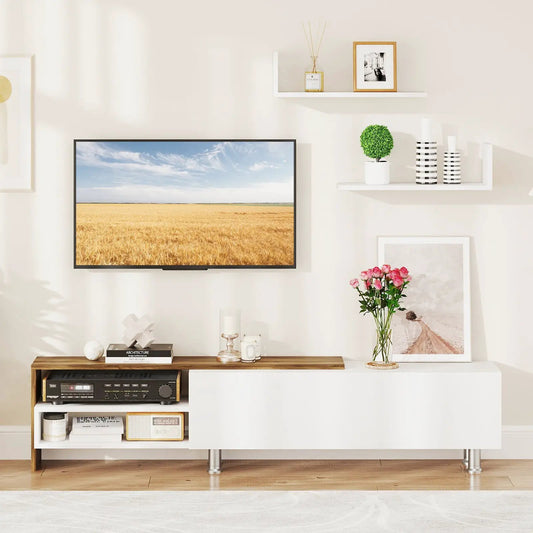Farmhouse TV Stand for 80-Inch TVs with cabinets, white wood finish DirectDeals entertainment on Tampa Home & Garden Store