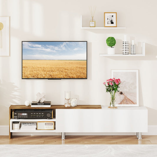 3 Pieces Farmhouse TV Stand for TVs up to 80 Inch with Cabinet and Compartments-White - Tampa Home & Garden Store
