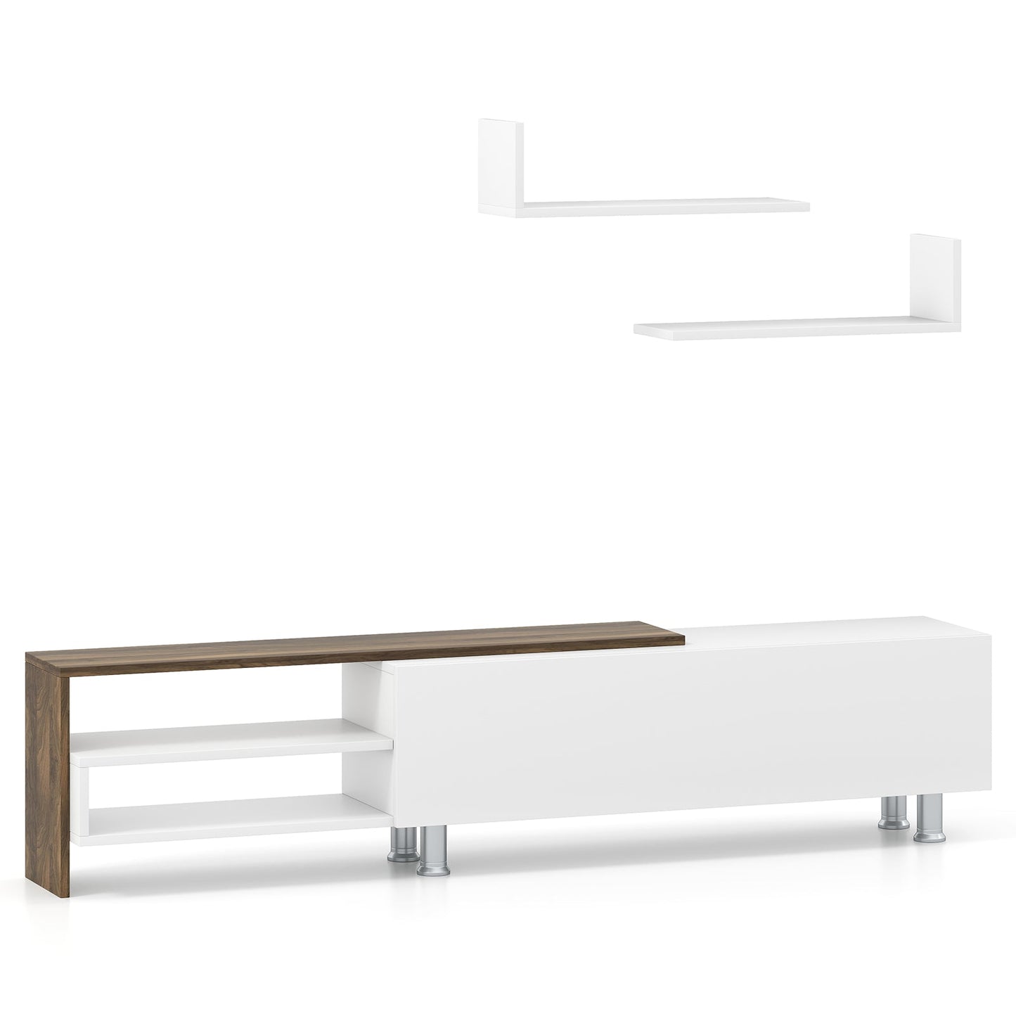 3 Pieces Farmhouse TV Stand for TVs up to 80 Inch with Cabinet and Compartments-White