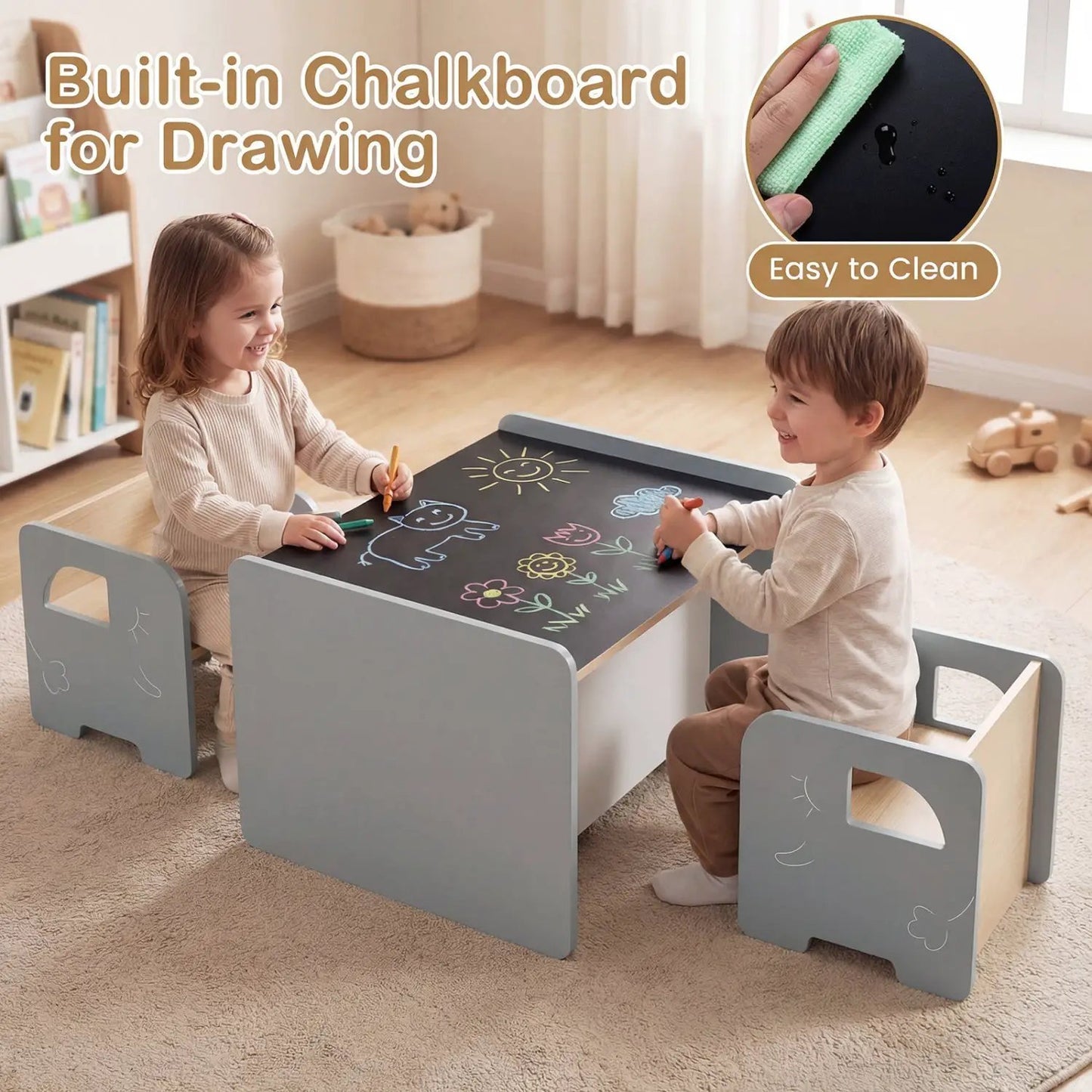 Kids Table and Chair Set with Space Saving Design