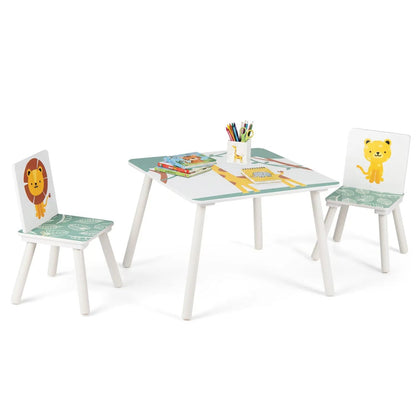 Kids Table and Chair Set With Animal Patterns