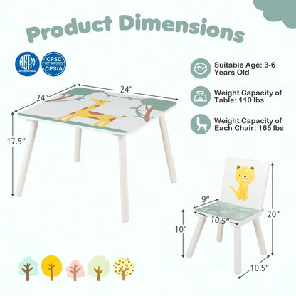 Kids Table and Chair Set With Animal Patterns