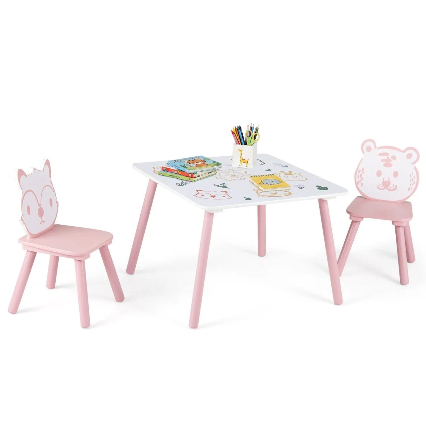 Kids Table and Chair Set with Animal Patterns