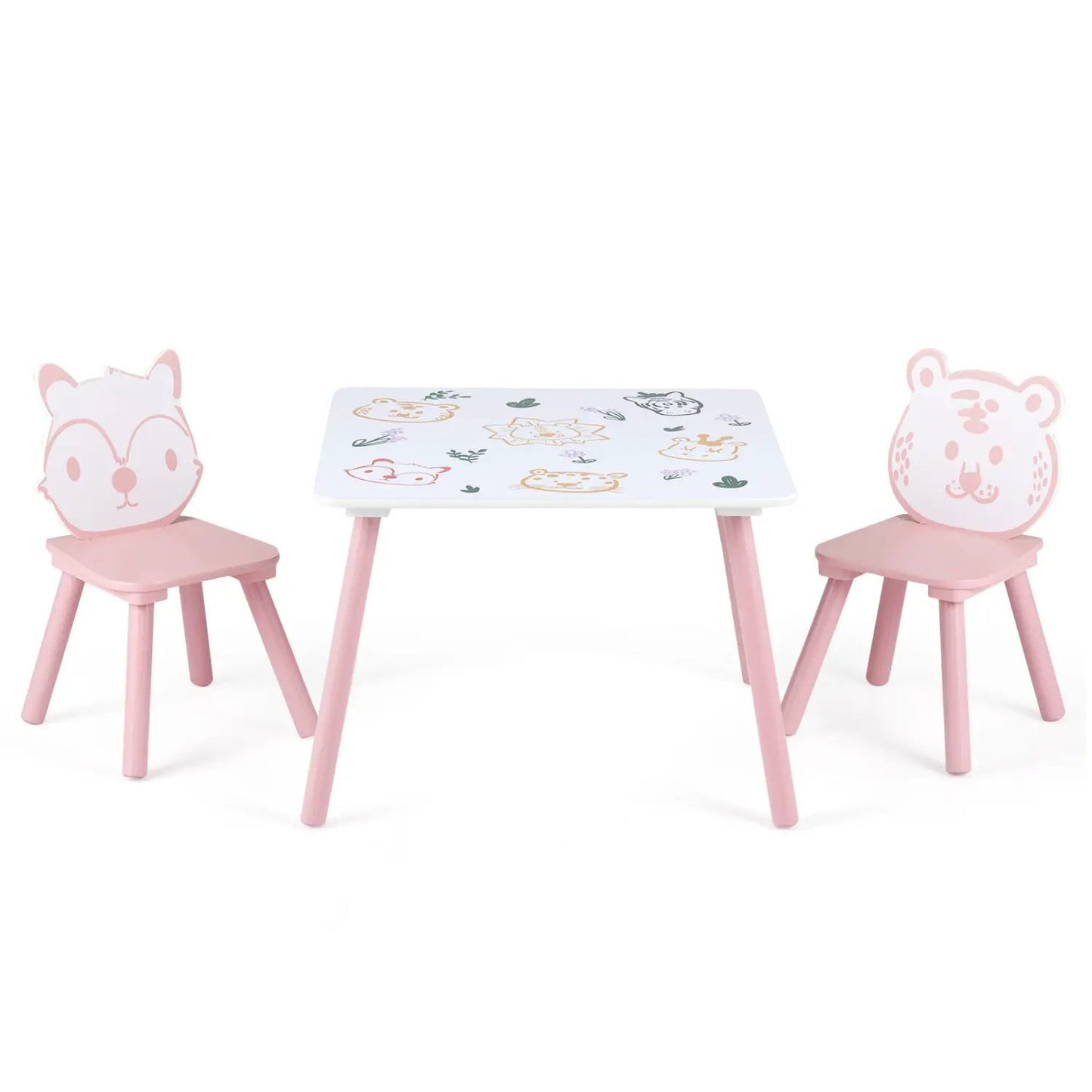 Kids Table and Chair Set with Animal Patterns