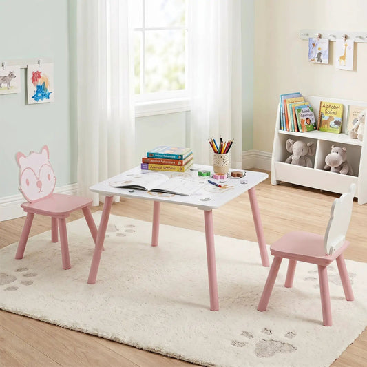 Kids Table and Chair Set with Animal Patterns, 3-Piece pink chairs by DirectDeals on Tampa Home & Garden Store