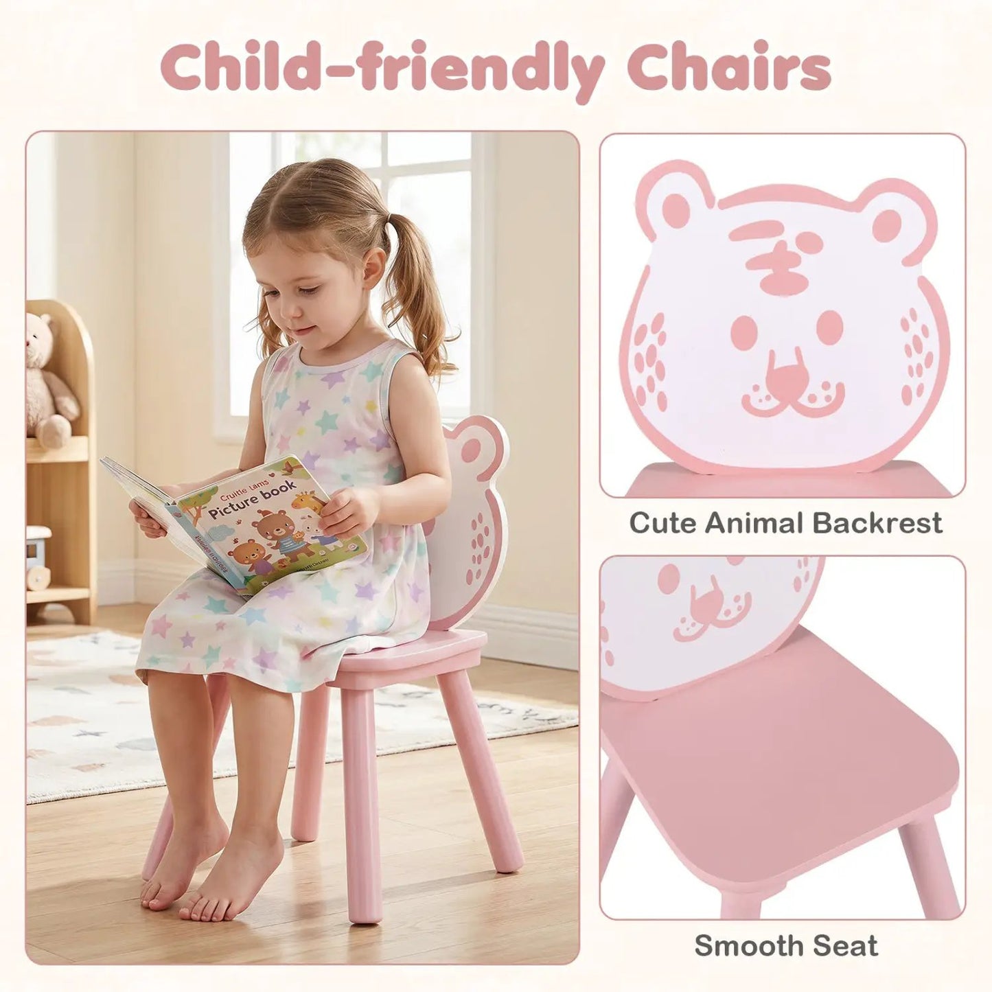 Kids Table and Chair Set with Animal Patterns