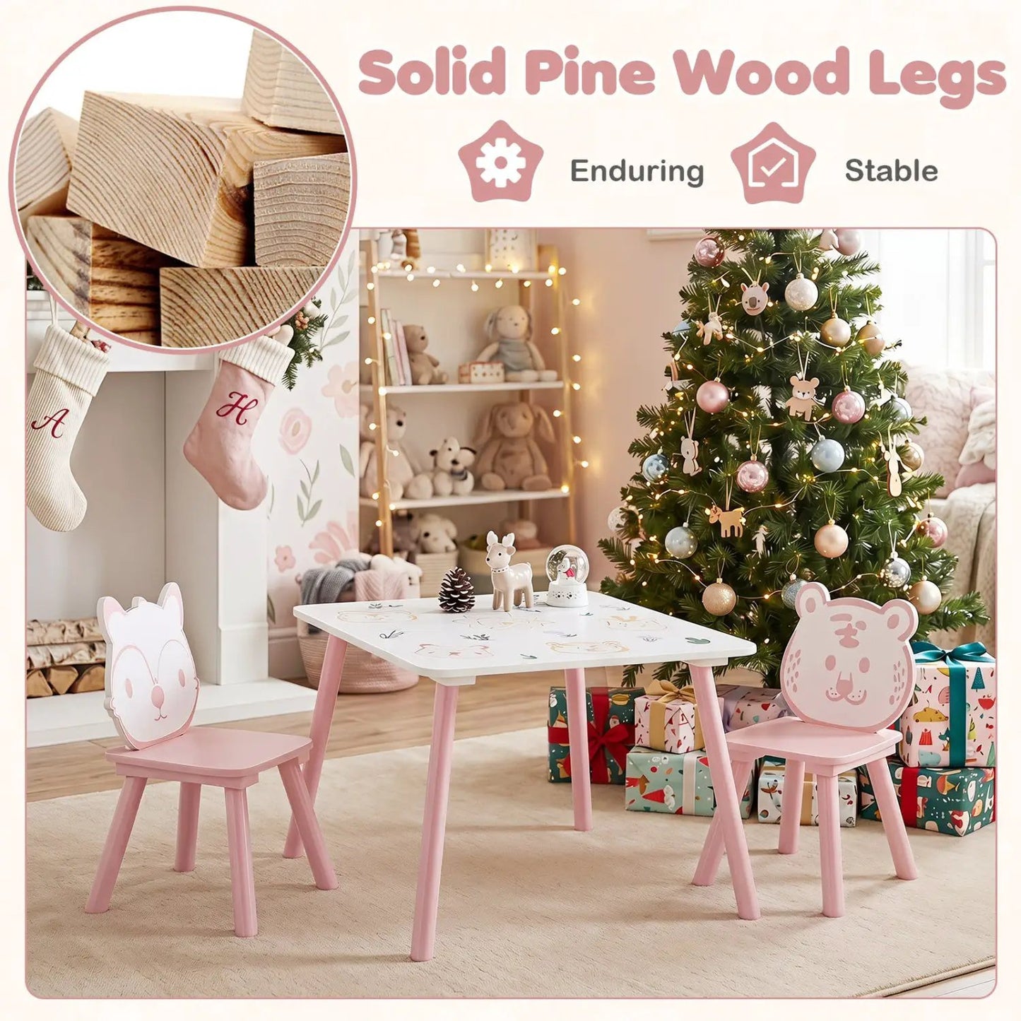 Kids Table and Chair Set with Animal Patterns