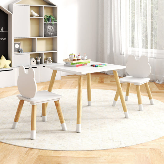 3 Pieces Kids Wooden Table and Chair Set with Cute Froggy Design-White - Tampa Home & Garden Store