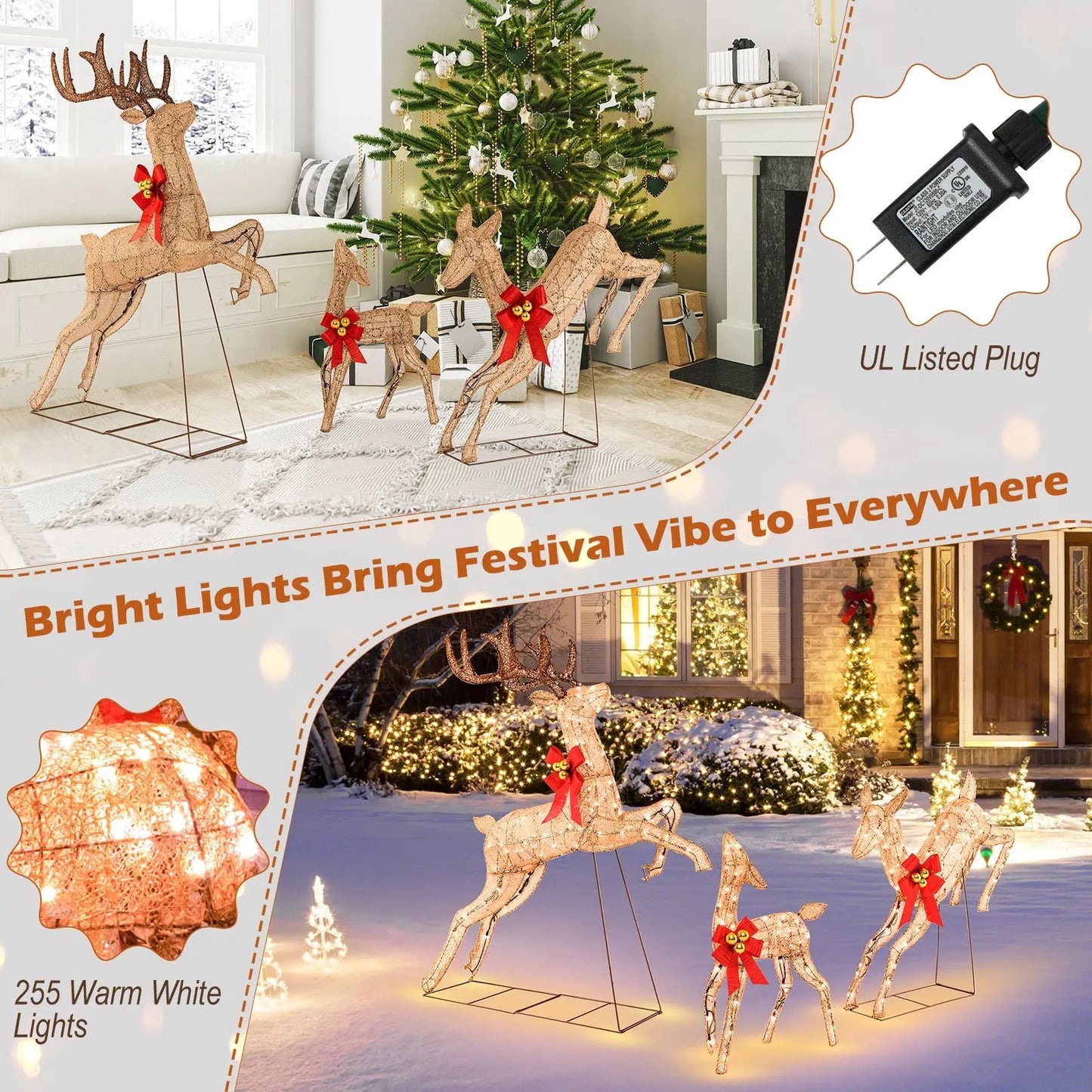 Lighted Christmas Reindeer Set with 255 Lights