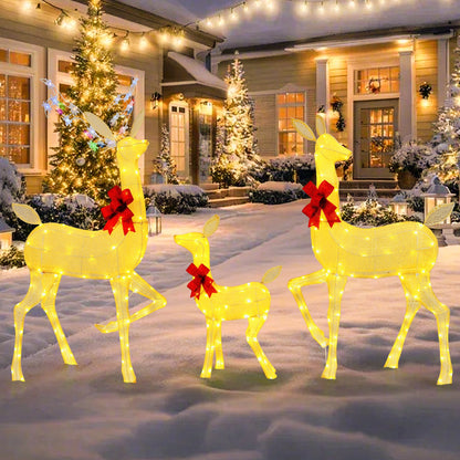 3 Pieces Lighted Family Deer Set with LED Lights and RGB Flashing Lights