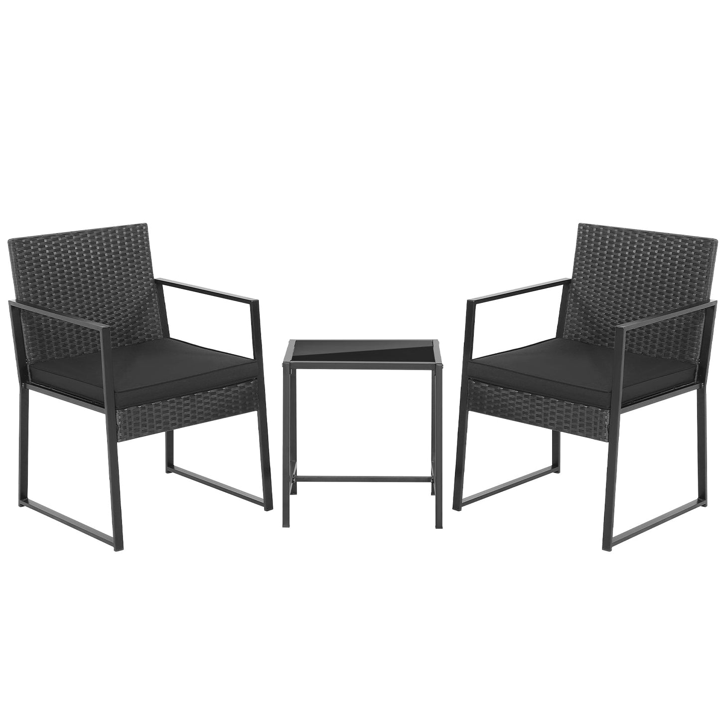 Juego de muebles de patio moderno de 3 piezas de alta resistencia con mesa de centro - Negro