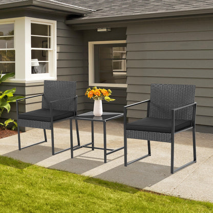 Juego de muebles de patio moderno de 3 piezas de alta resistencia con mesa de centro - Negro