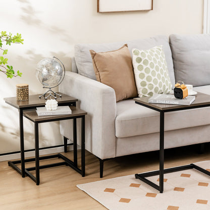 3 Pieces Multifunctional Coffee End Table Set-Oak