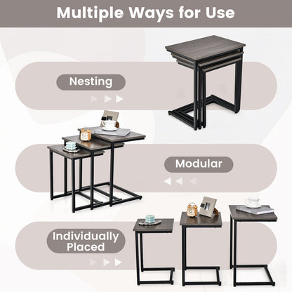 3 Pieces Multifunctional Coffee End Table Set-Oak