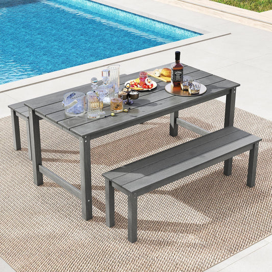 3 Pieces Outdoor Dining Table Set with 2 Benches - Tampa Home & Garden Store