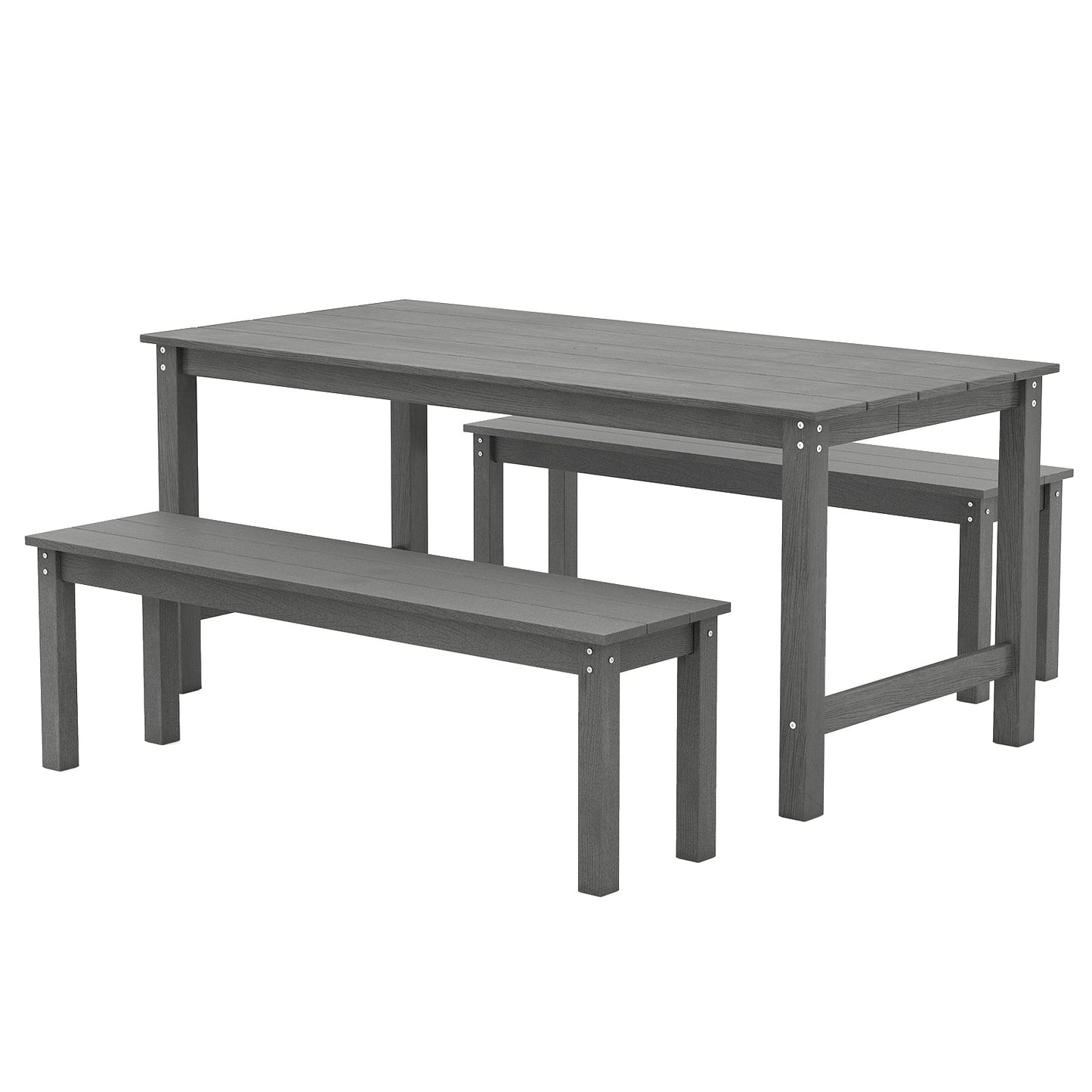 3 Pieces Outdoor Dining Table Set with 2 Benches