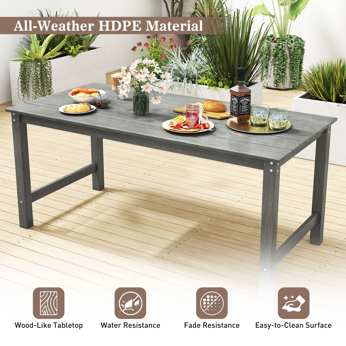 3 Pieces Outdoor Dining Table Set with 2 Benches