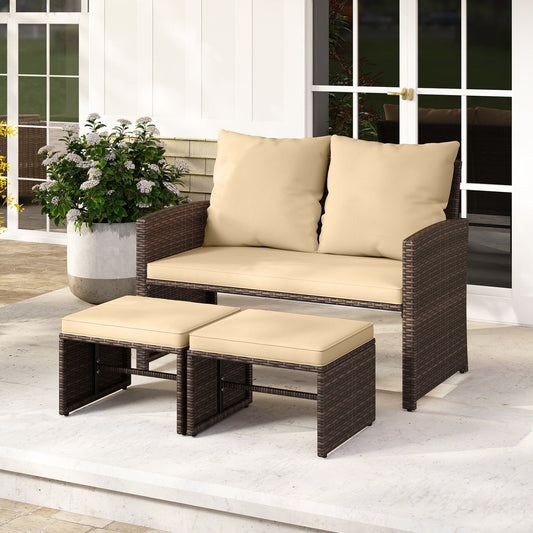 3 Pieces Outdoor Patio PE Wicker Furniture Set with Cushions-Beige - Tampa Home & Garden Store