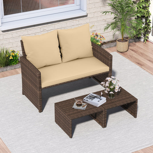 3 Pieces Outdoor Patio PE Wicker Furniture Set with Cushions-Beige - Tampa Home & Garden Store