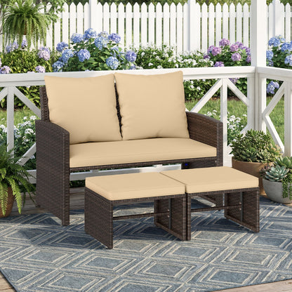 3 Pieces Outdoor Patio PE Wicker Furniture Set with Cushions-Beige