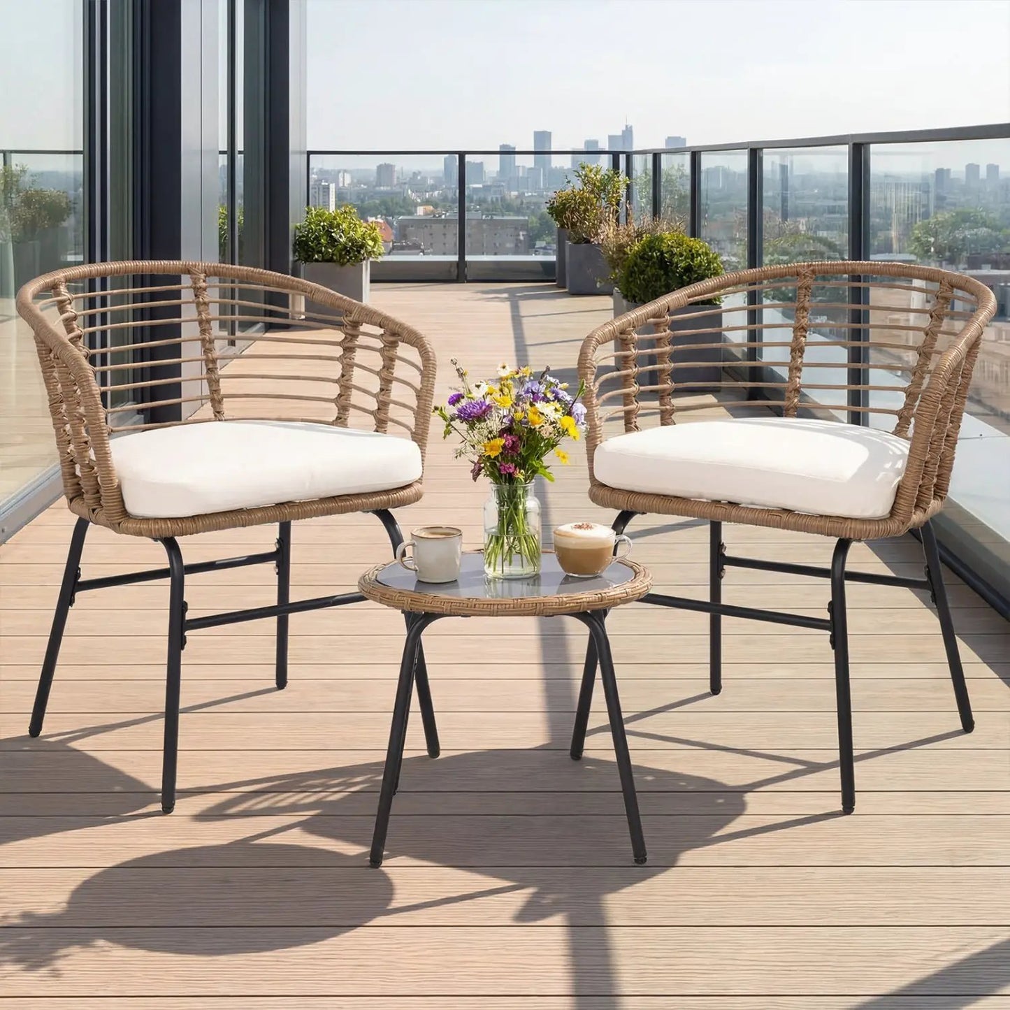 Three Piece Patio Conversation Set With Cushions