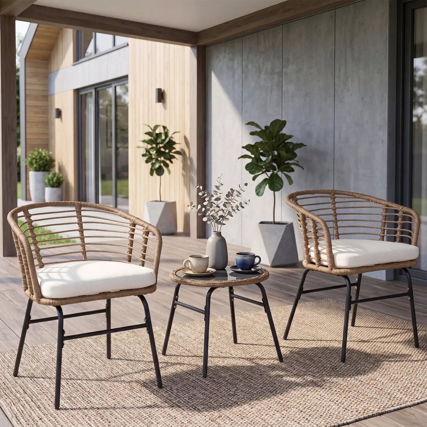 Three Piece Patio Conversation Set With Cushions