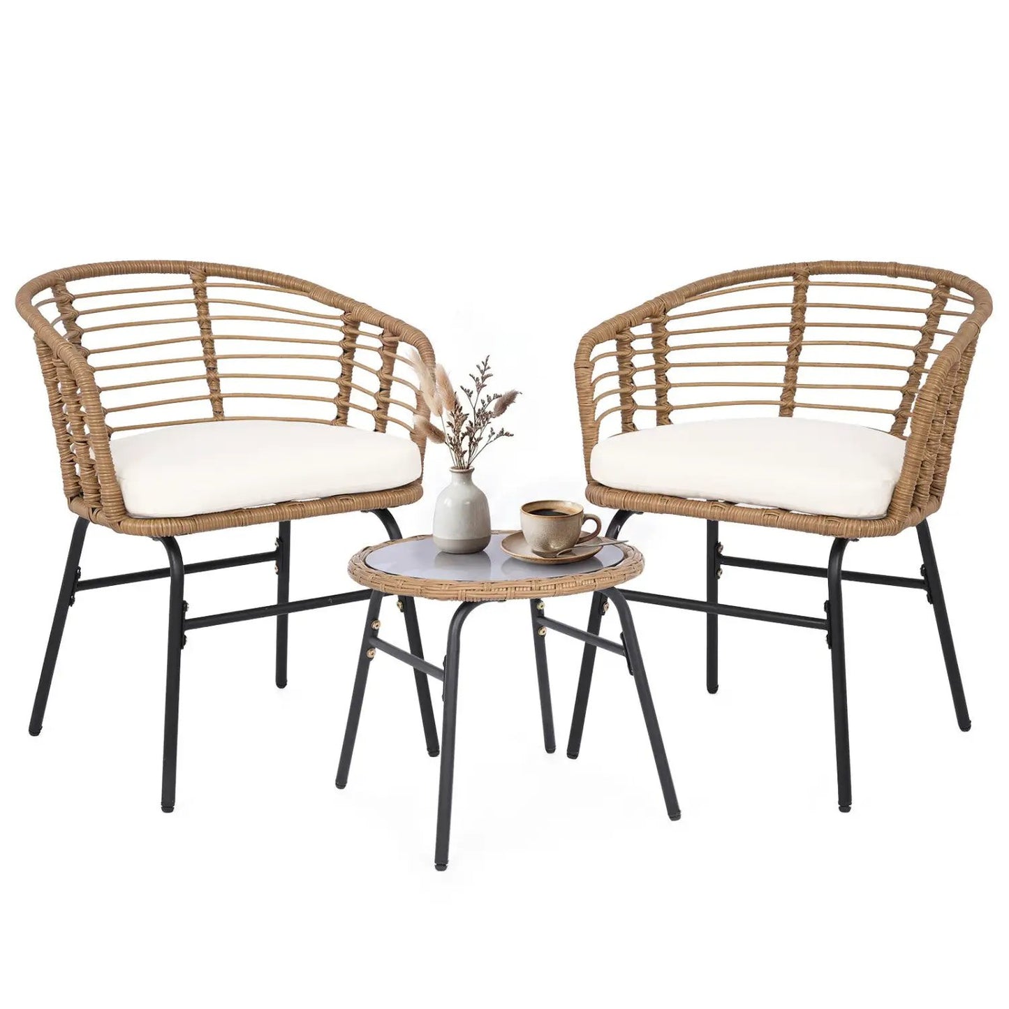 Three Piece Patio Conversation Set With Cushions