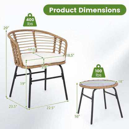 Three Piece Patio Conversation Set With Cushions