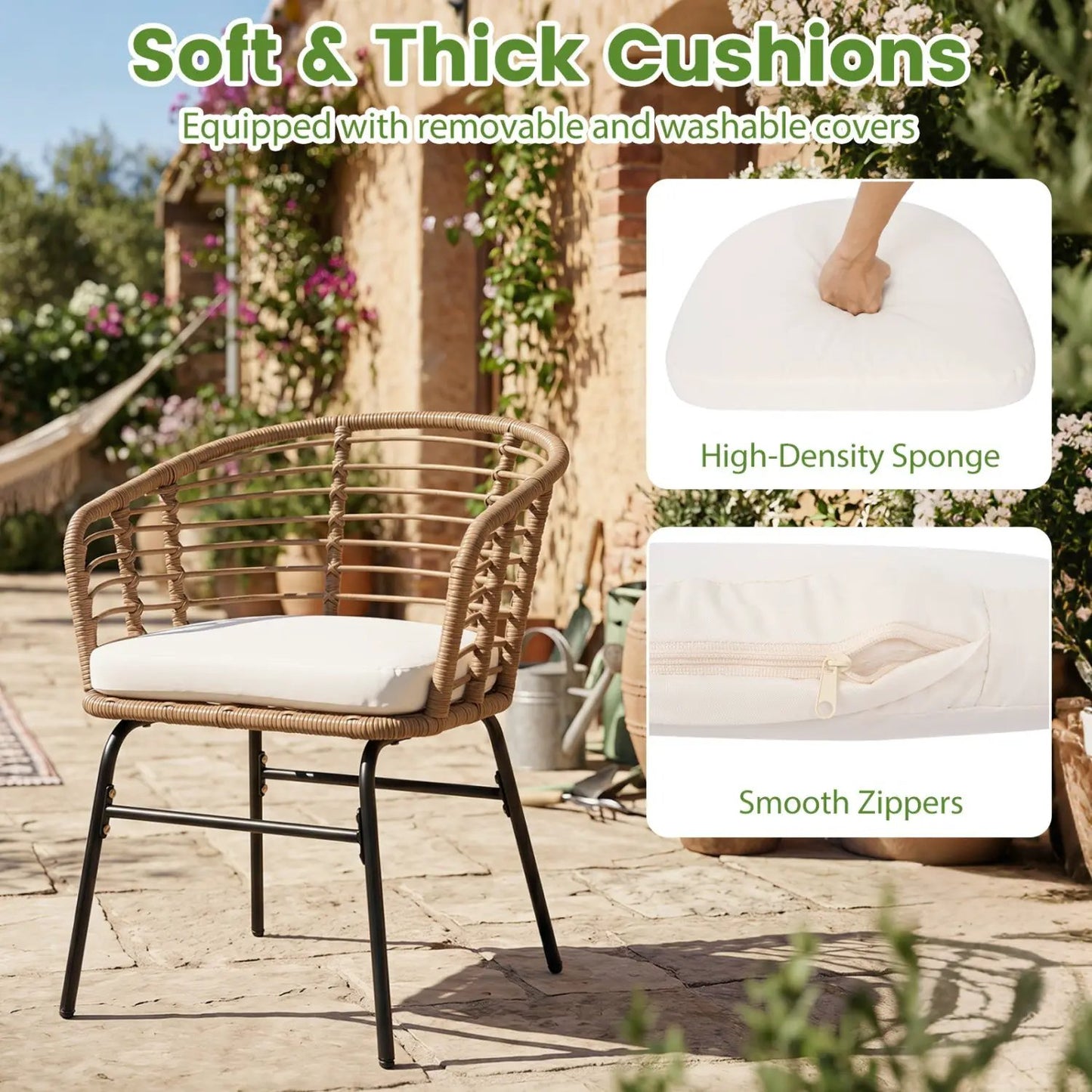 Three Piece Patio Conversation Set With Cushions