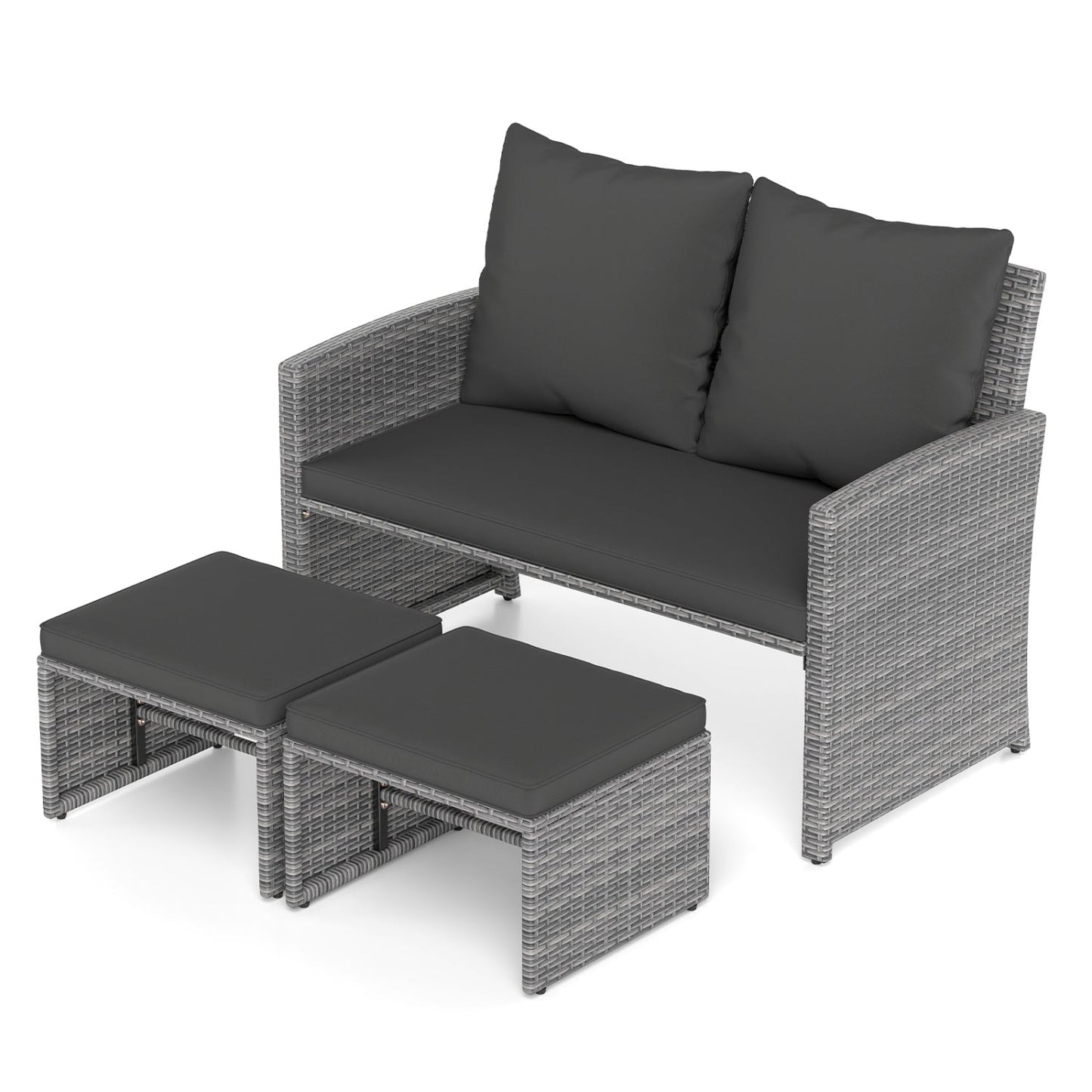 3-Piece Patio Conversation Set DirectDeals grey wicker dark cushions on Tampa Home & Garden Store