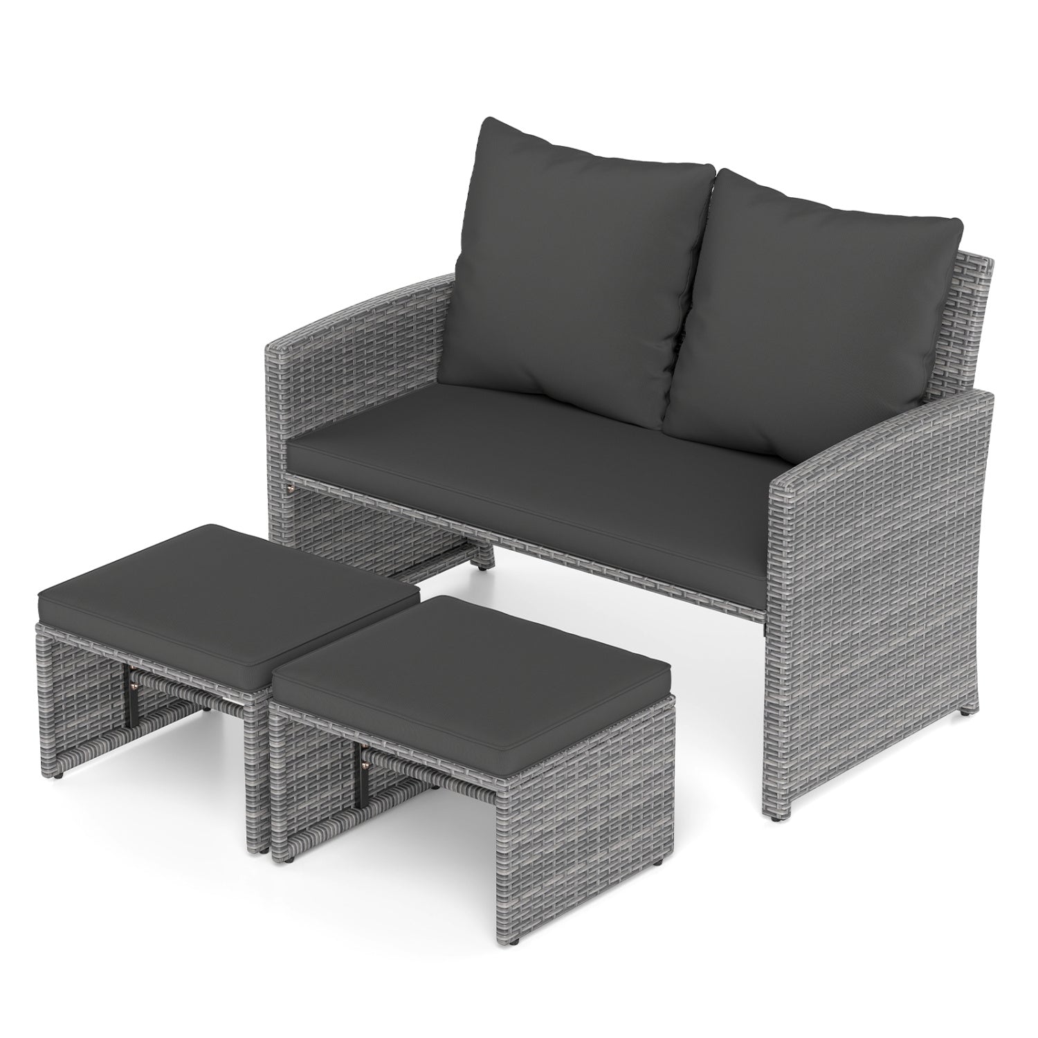 3-Piece Patio Conversation Set DirectDeals grey wicker dark cushions on Tampa Home & Garden Store
