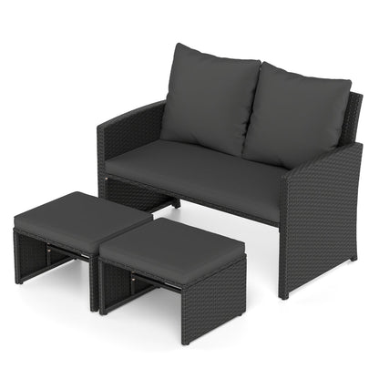 3-Piece Patio Conversation Set by DirectDeals: loveseat + 2 ottomans, dark gray wicker on Tampa Home & Garden Store