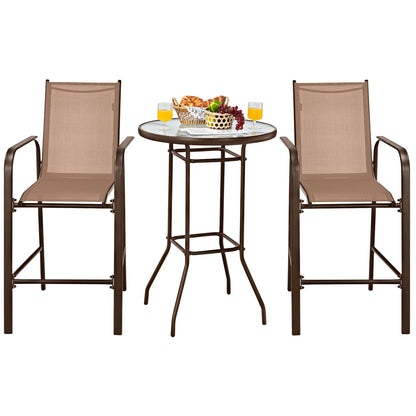 3 Pieces Outdoor Patio Bar Table Stool Set-Black
