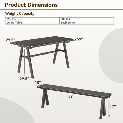 3 Pieces Outdoor Picnic Table and Benches Set for 6 People