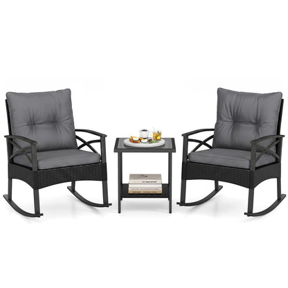 Outdoor Rattan Rocking Chairs and Side Table