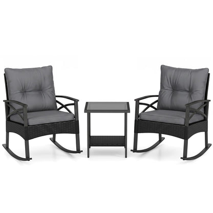 Outdoor Rattan Rocking Chairs with Side Table, 2 chairs and table, DirectDeals gray cushions on Tampa Home & Garden Store