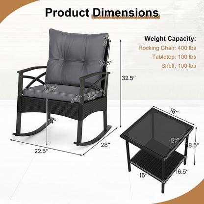 Outdoor Rattan Rocking Chair Set with Side Table, 3 Pieces by DirectDeals on Tampa Home & Garden Store