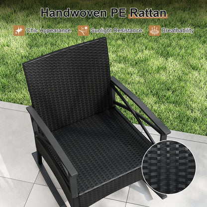 Outdoor rattan rocking chair with side table, 3-piece DirectDeals black PE rattan on Tampa Home & Garden Store